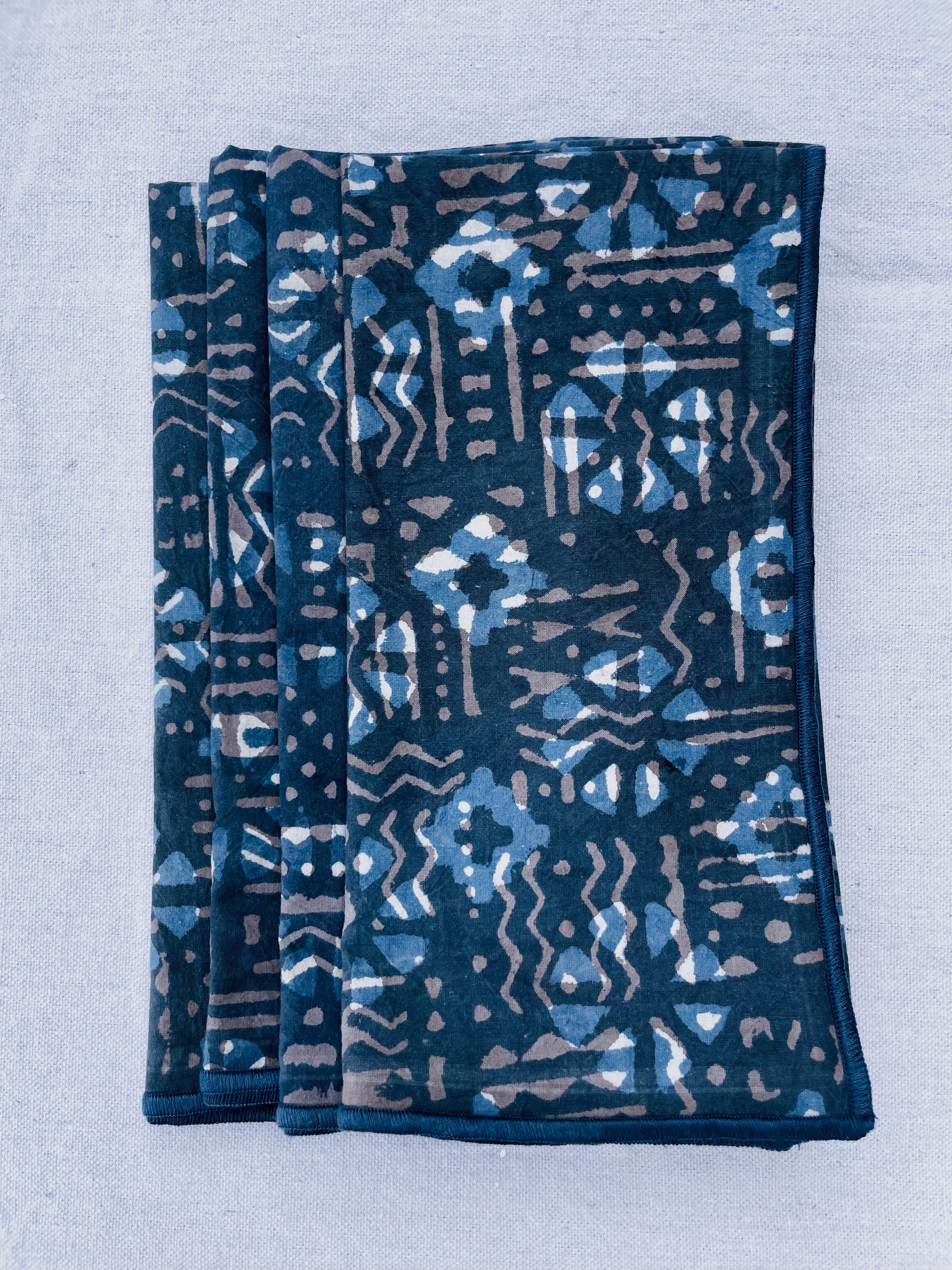 Tribal Natural Indigo Dinner Napkin Set