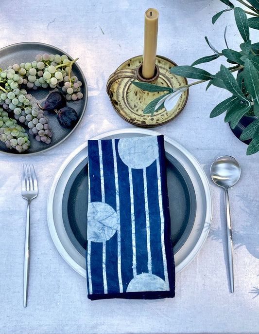 Moon Walk Natural Indigo Dinner Napkin Set